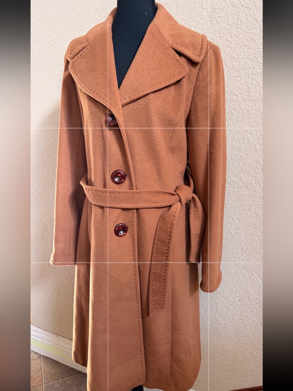 Ellen Tracy Camel Wool-Blend Coat with Smooth Satin Lining - Picture 9 of 9